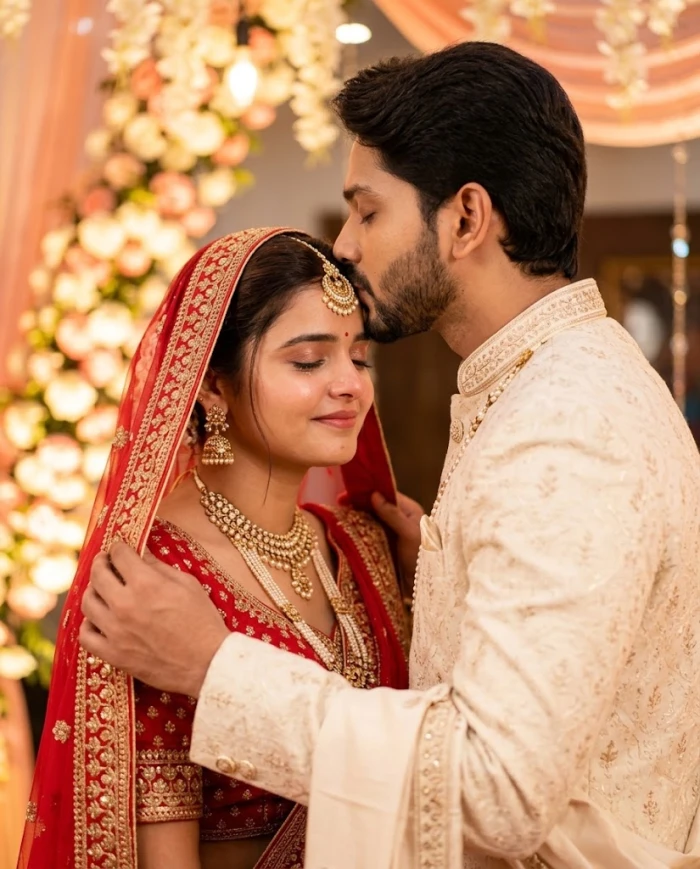 A Forehead Kiss Wedding Close-Up Look