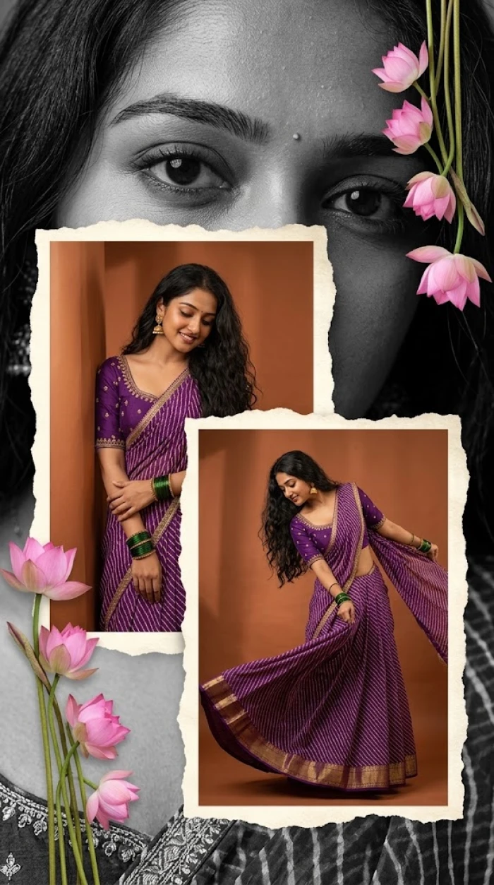A Purple Saree Story in Layered Frames