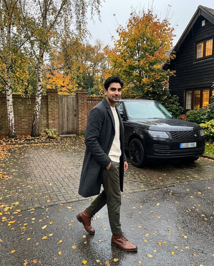 Autumn driveway with the black SUV sample