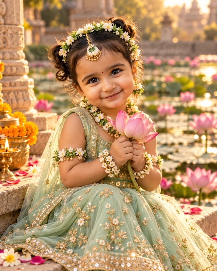 Baby Radha with a Pink Lotus sample