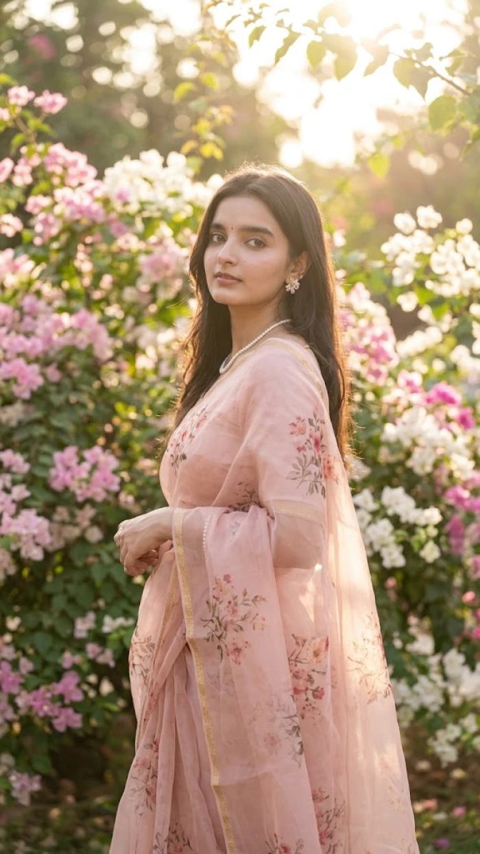 Blush Floral Saree Garden Portrait sample