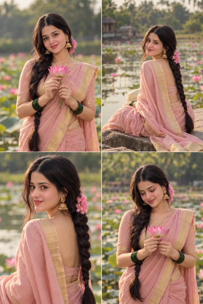 Blush Kerala Saree Lotus Portrait Series sample
