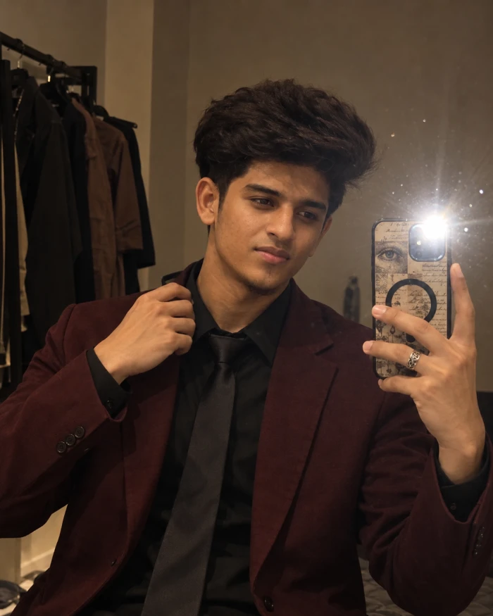 Burgundy Suit Reflection Shot sample