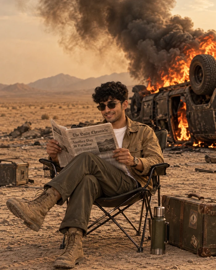 Burning Car Desert Photoshoot sample