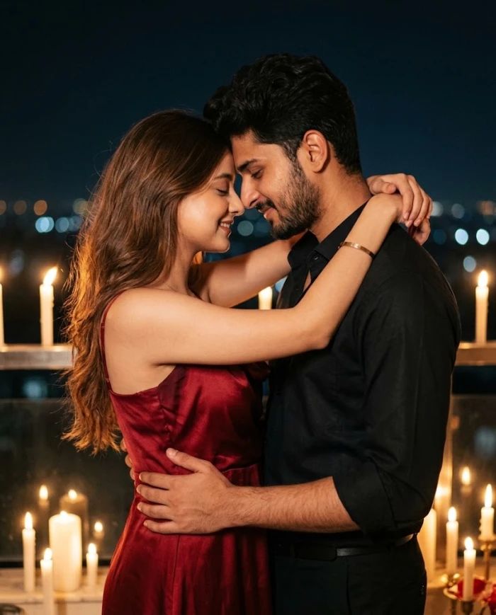 Candlelit Balcony Couple Portrait