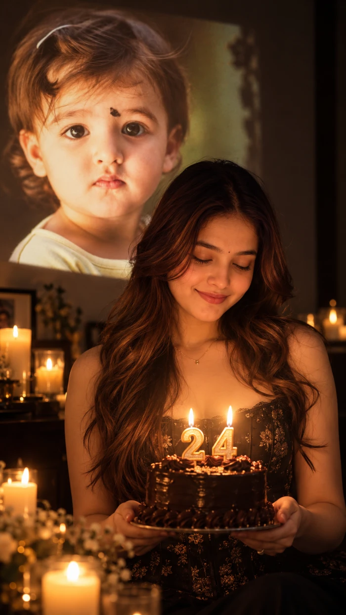 Cinematic Birthday Photoshoot with Childhood Photo sample