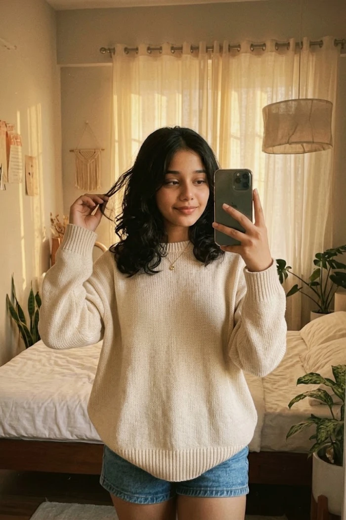 Cozy Golden Hour Mirror Selfie sample