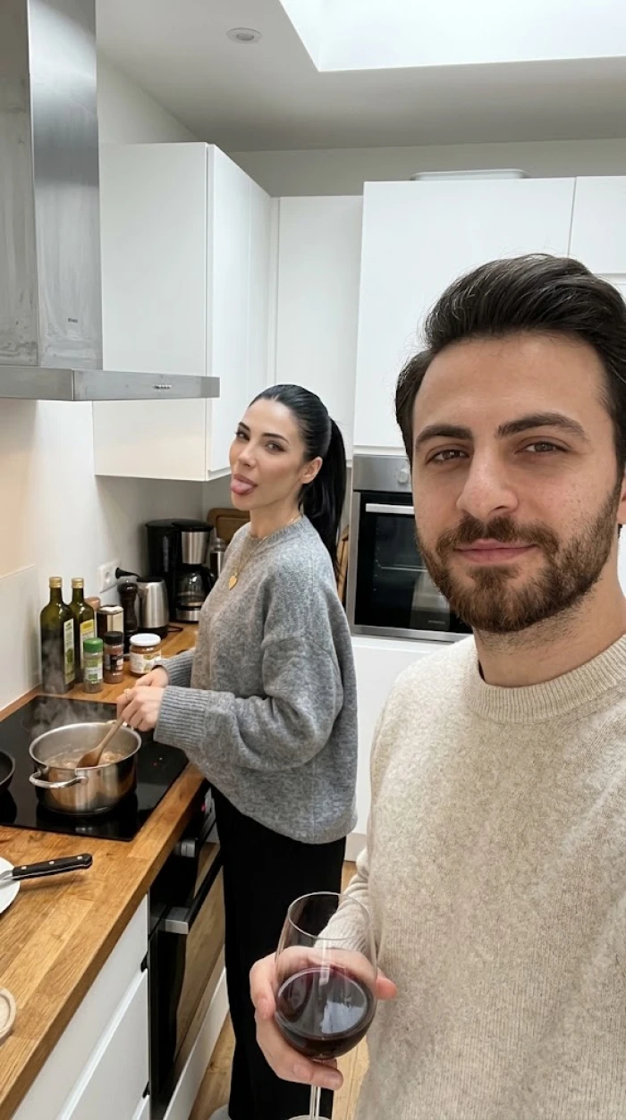 Cozy Kitchen Couple Selfie sample