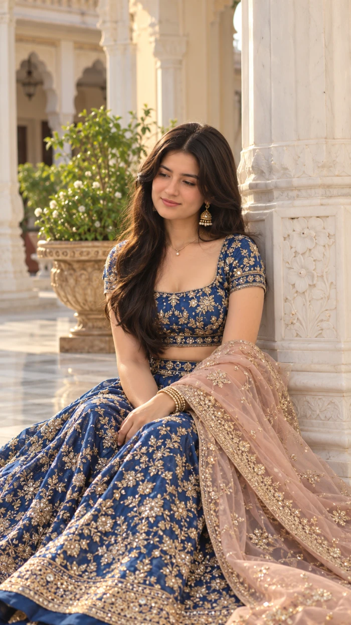 Elegant Blue Lehenga Portrait sample