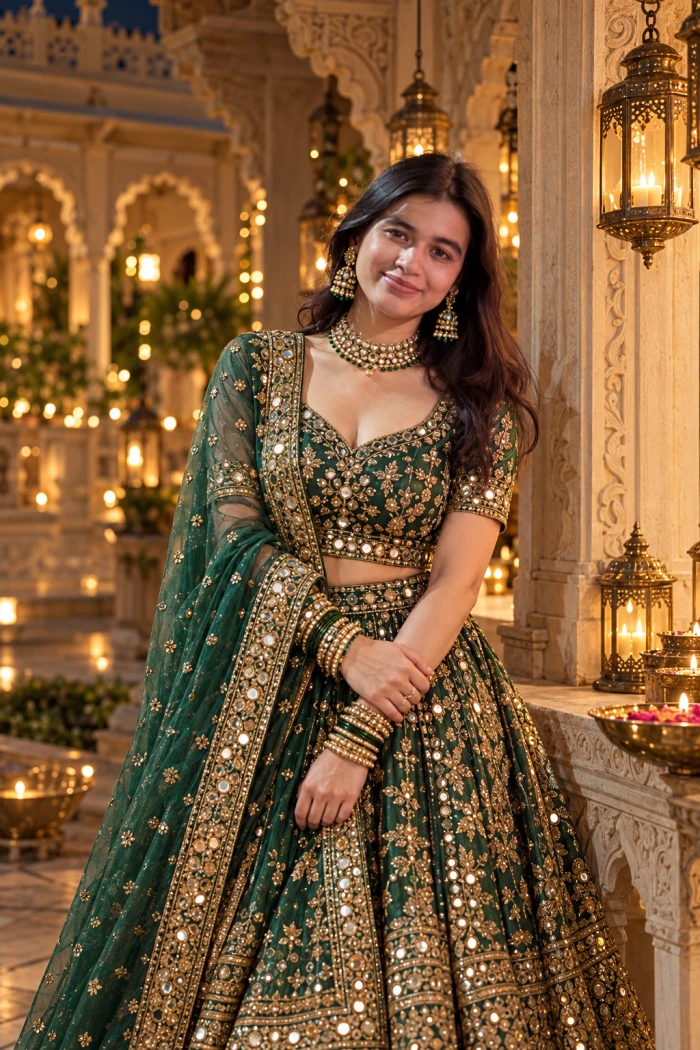 Emerald Green Lehenga Rajasthani Haveli Look sample