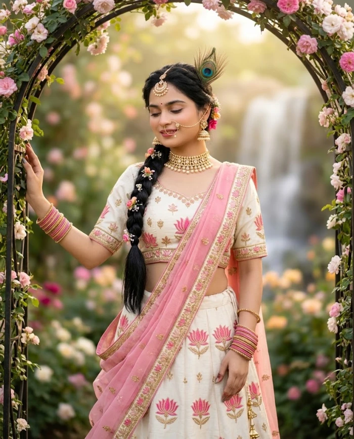 Floral Grace of Radha Rani Look