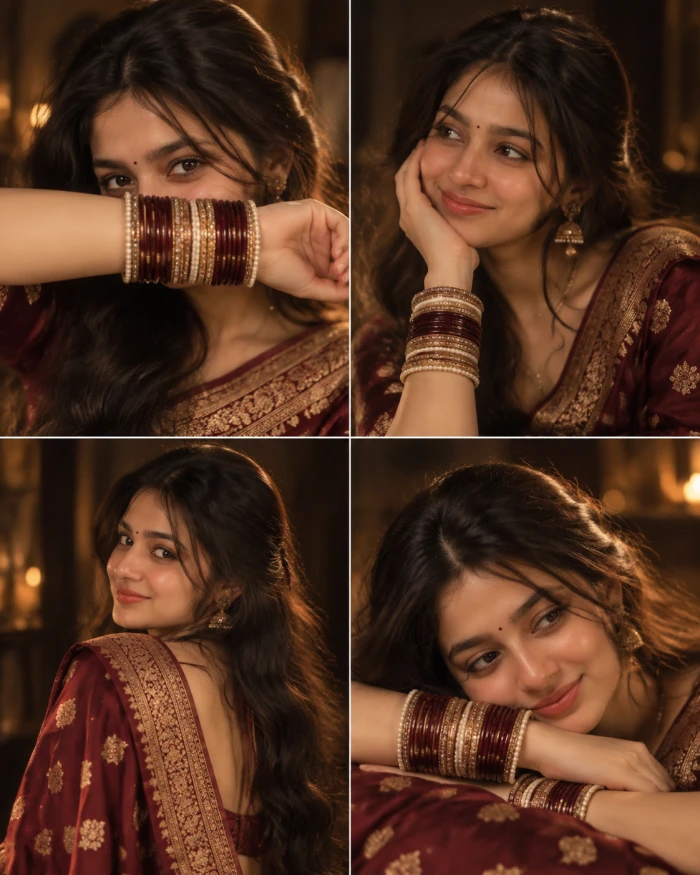 Four Frames of a Maroon Saree Moment sample