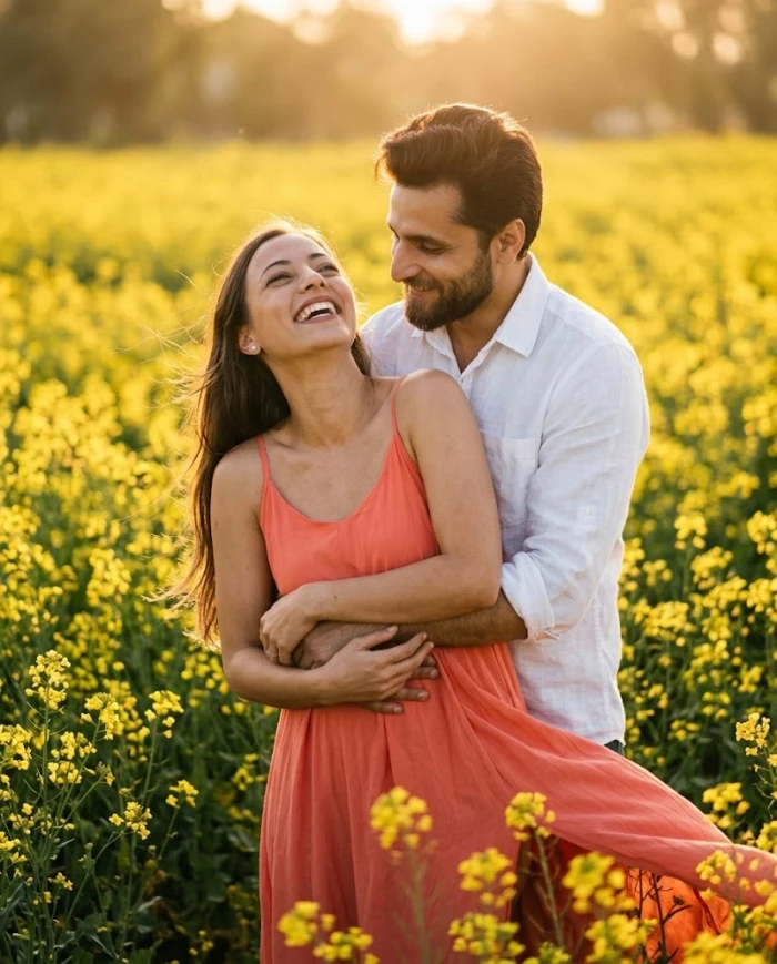 Golden Field Couple Hug sample