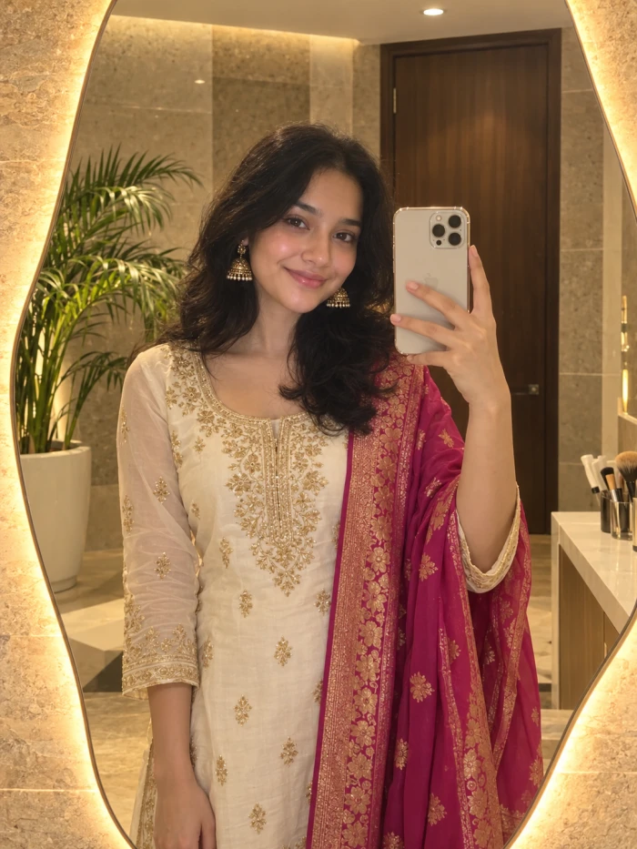 Golden Glow Festive Mirror Selfie sample