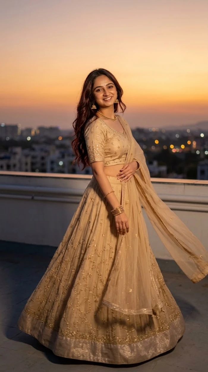 Golden Hour Elegance in Beige Lehenga sample