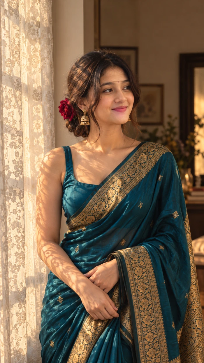 Golden Hour Grace in Teal Silk sample