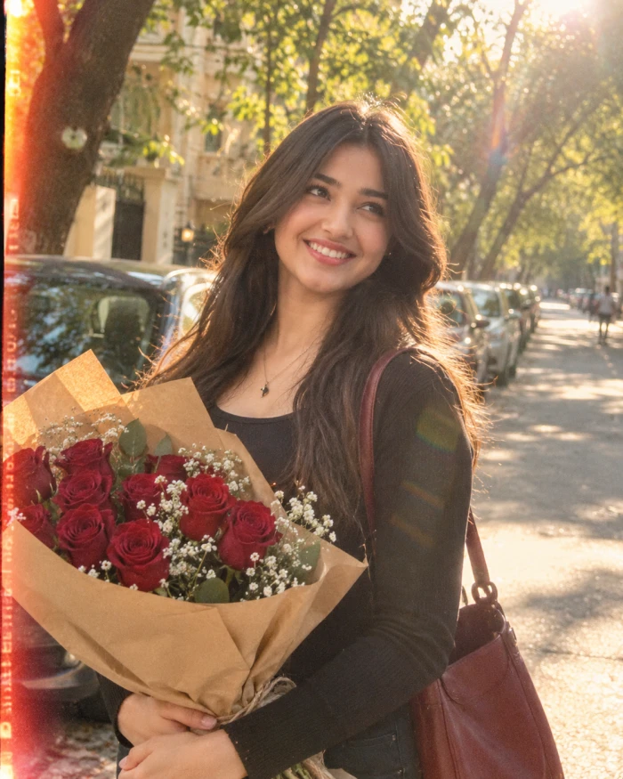 Golden Hour Portrait with Red Roses sample
