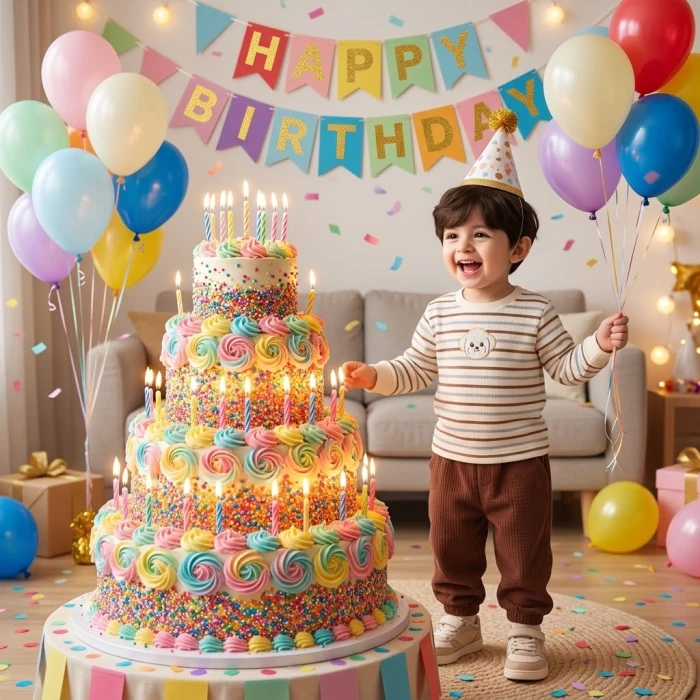 Joyful Giant Birthday Cake Celebration Portrait sample