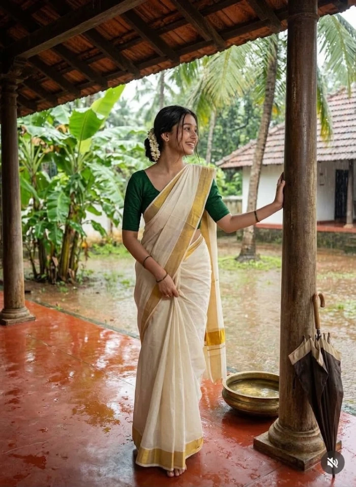 Kasavu Grace in the Monsoon Courtyard sample