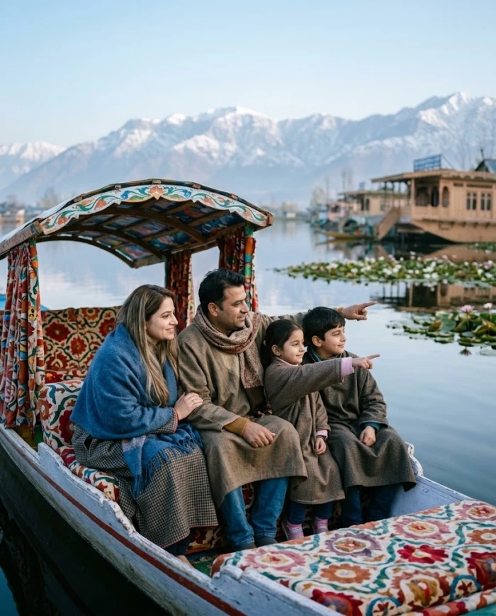 Kashmir Dal Lake Family Shikara Moment
