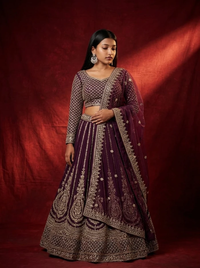 Luxury Deep Purple Lehenga Look sample
