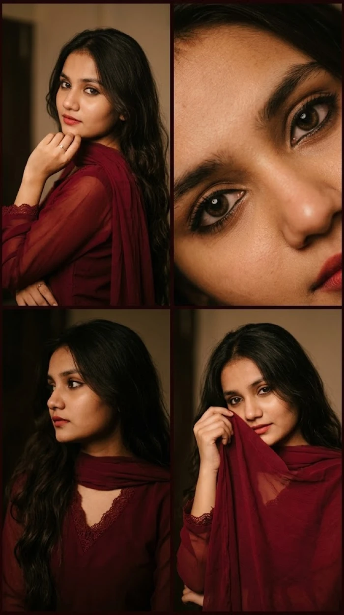 Maroon Elegance in Four Frames Portrait sample