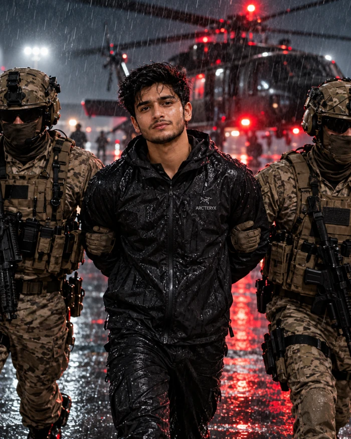 Military Escort in Heavy Rain Look sample