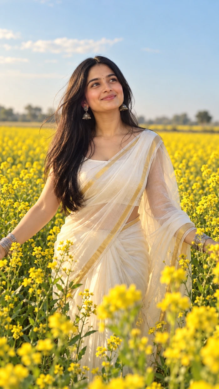 Mustard Field Saree Portrait sample