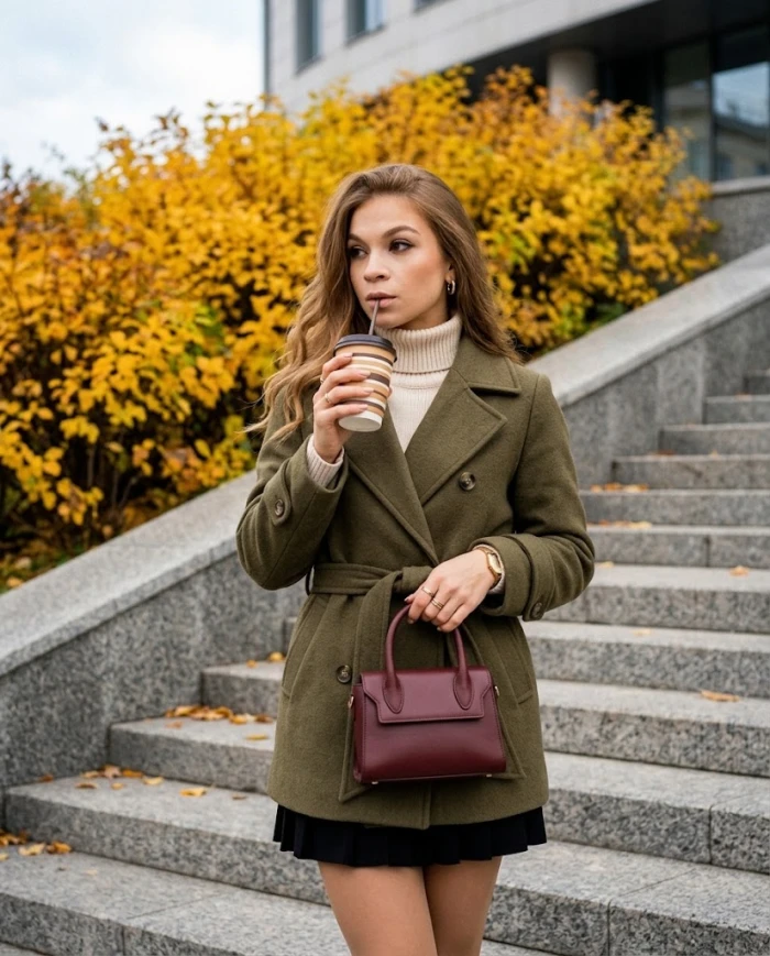 Olive Green Coat Fall Aesthetic Look sample