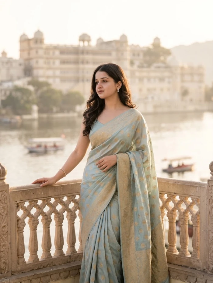 Pastel Blue Banarasi at Udaipur City Palace sample