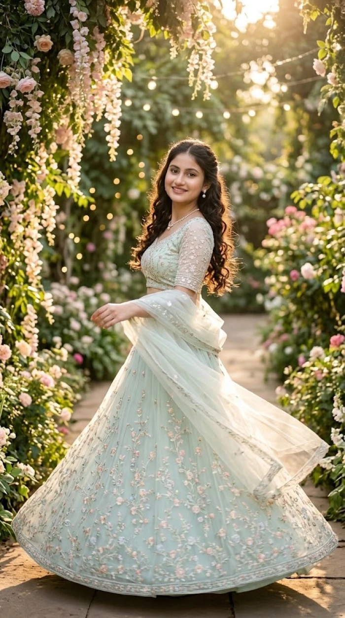 Pastel Mint Lehenga with Floral Elegance sample