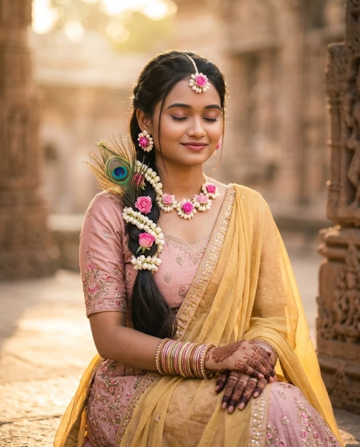 Radha Rani in a Golden Courtyard Portrait sample