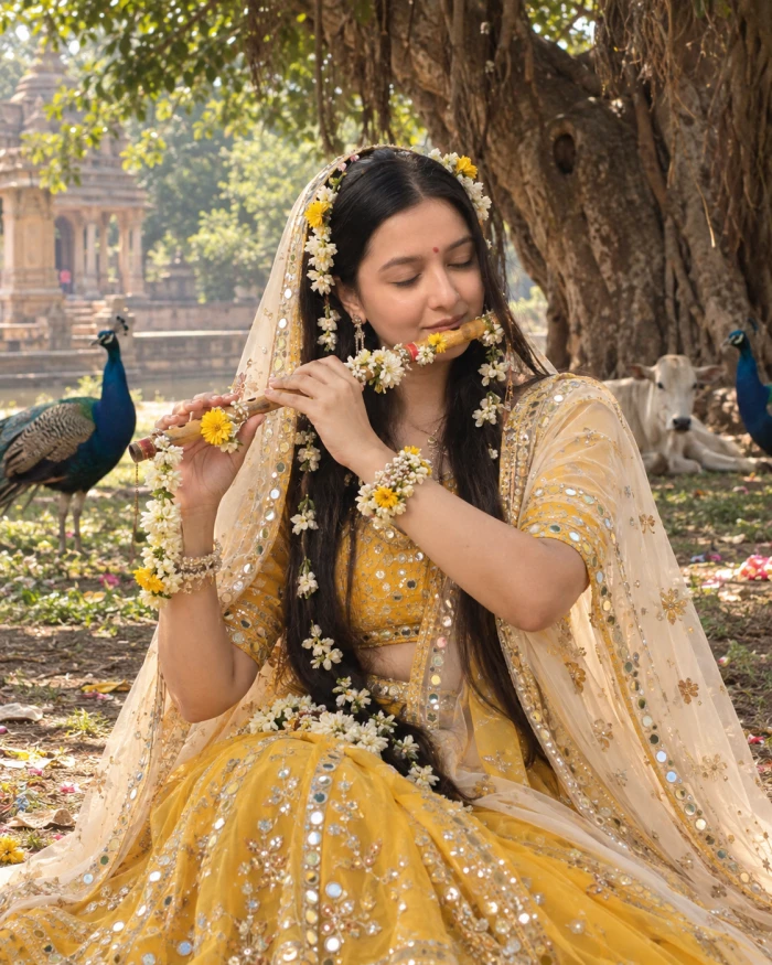 Radha Rani Playing Flute in Vrindavan Portrait sample