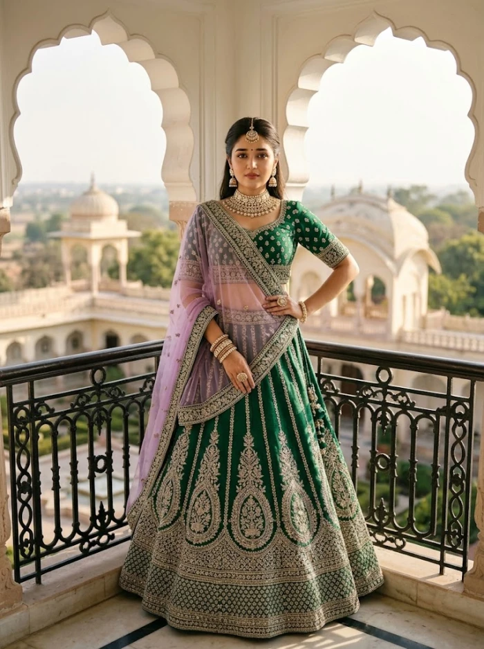 Regal Green Bridal Lehenga Portrait sample
