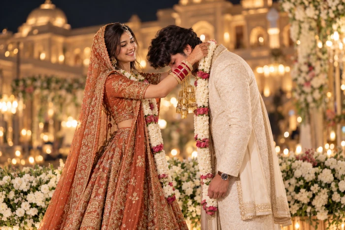 Romantic Jaimala Ceremony Couple Portrait