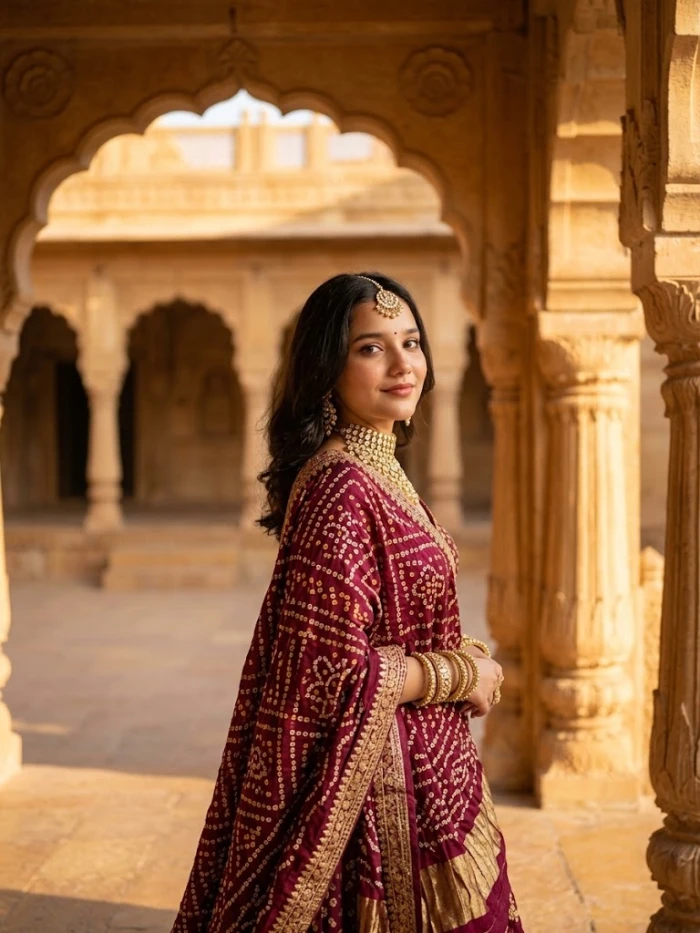 Royal Bandhani Lehenga Palace Look sample