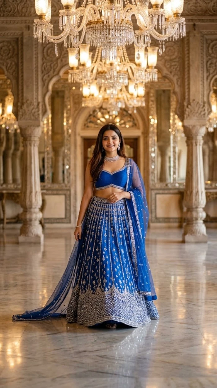 Royal Blue Lehenga Palace Photoshoot sample