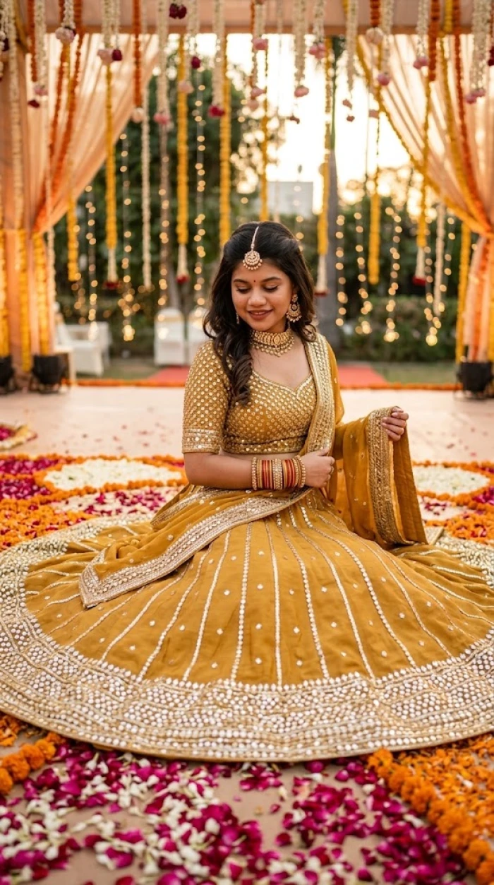 Royal Mustard Gold Lehenga Look sample