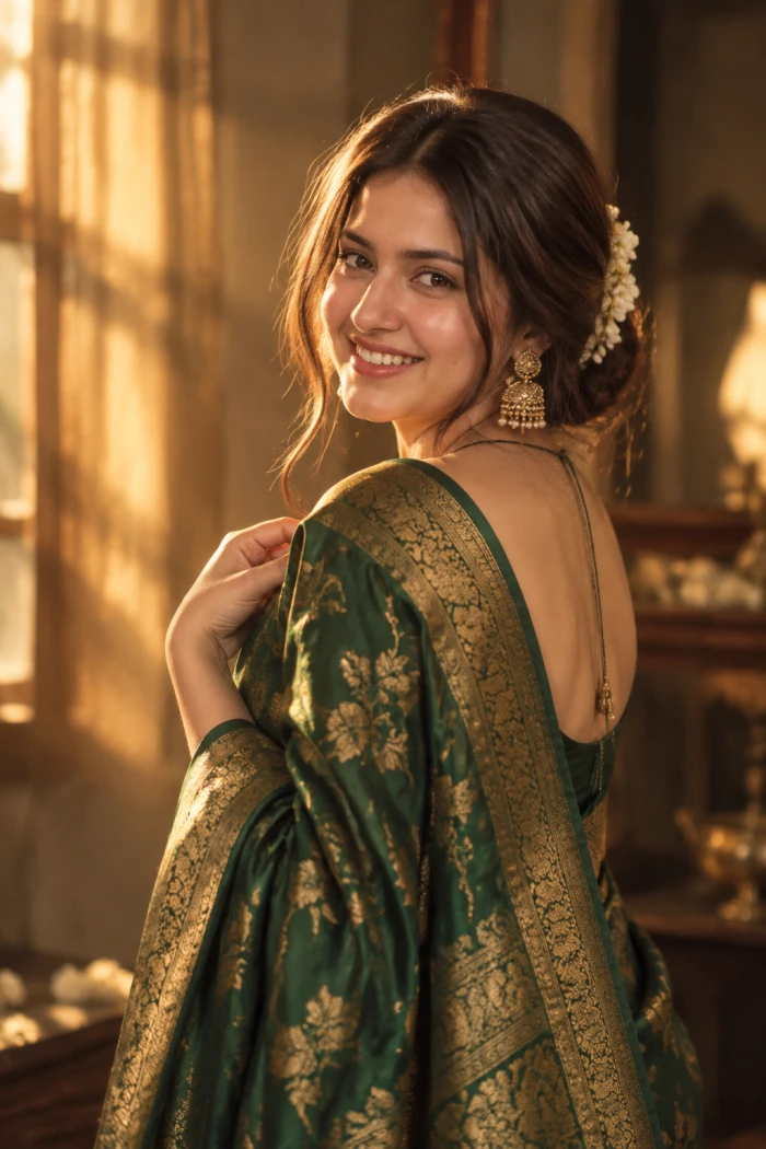 Soft Golden Saree Elegance Look