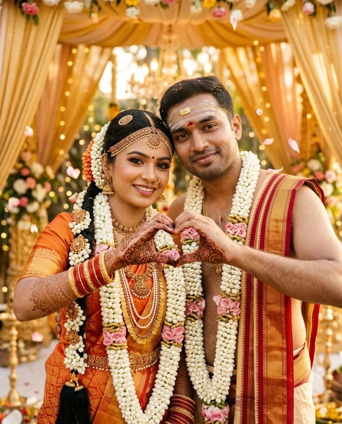 South Indian Wedding Couple Heart Pose sample