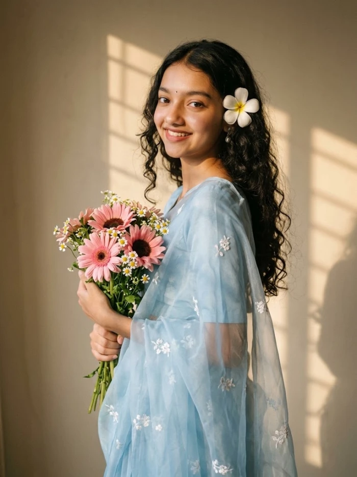 Sun-Kissed Elegance in Blue Organza sample