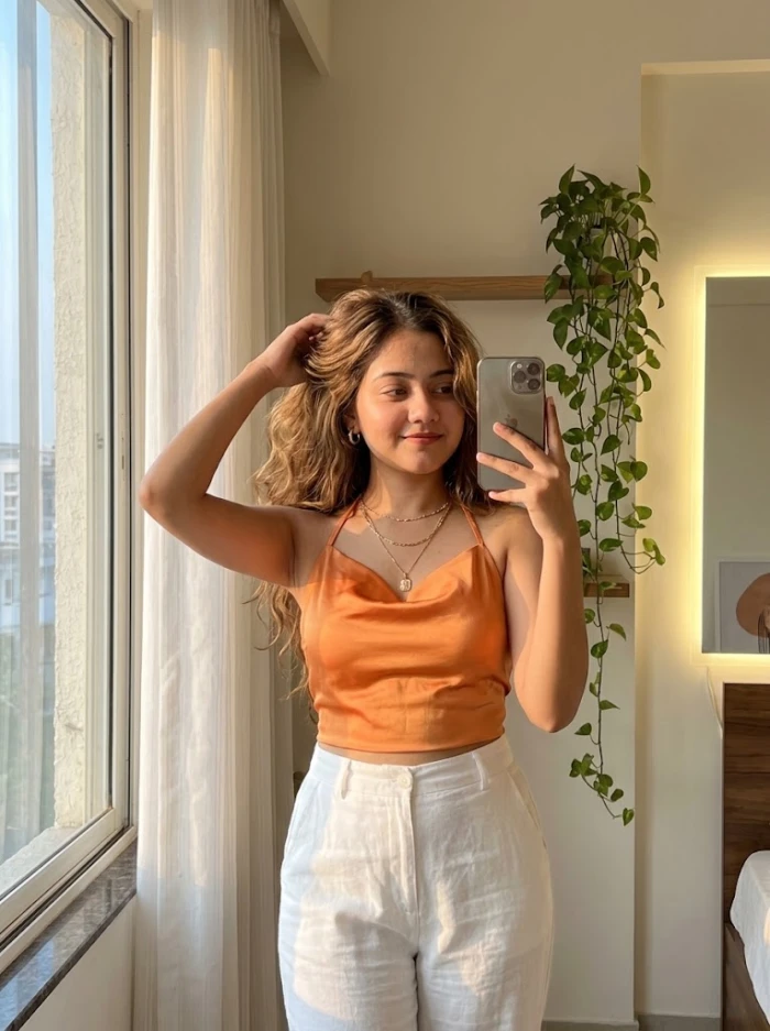 Tangerine Golden-Hour Mirror Selfie sample