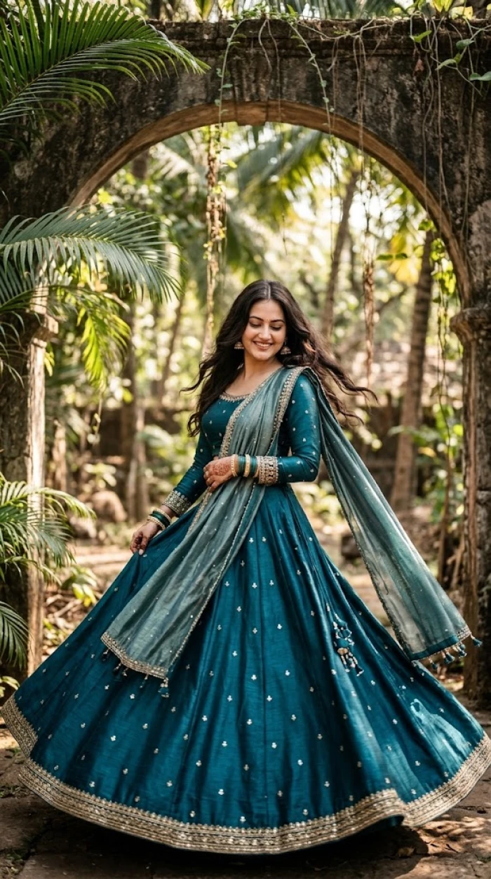 Traditional Teal Green Lehenga Look sample