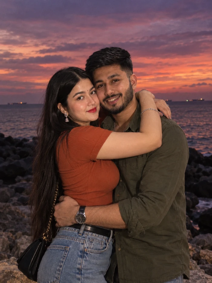 Twilight Beach Couple Embrace sample