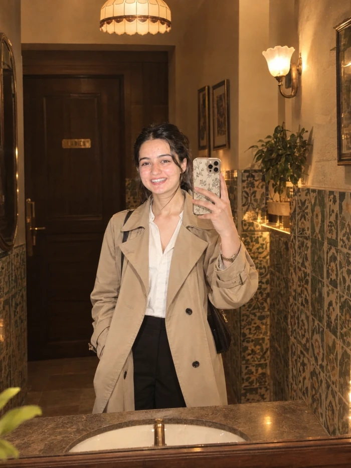 Vintage Café Trench Coat Portrait sample