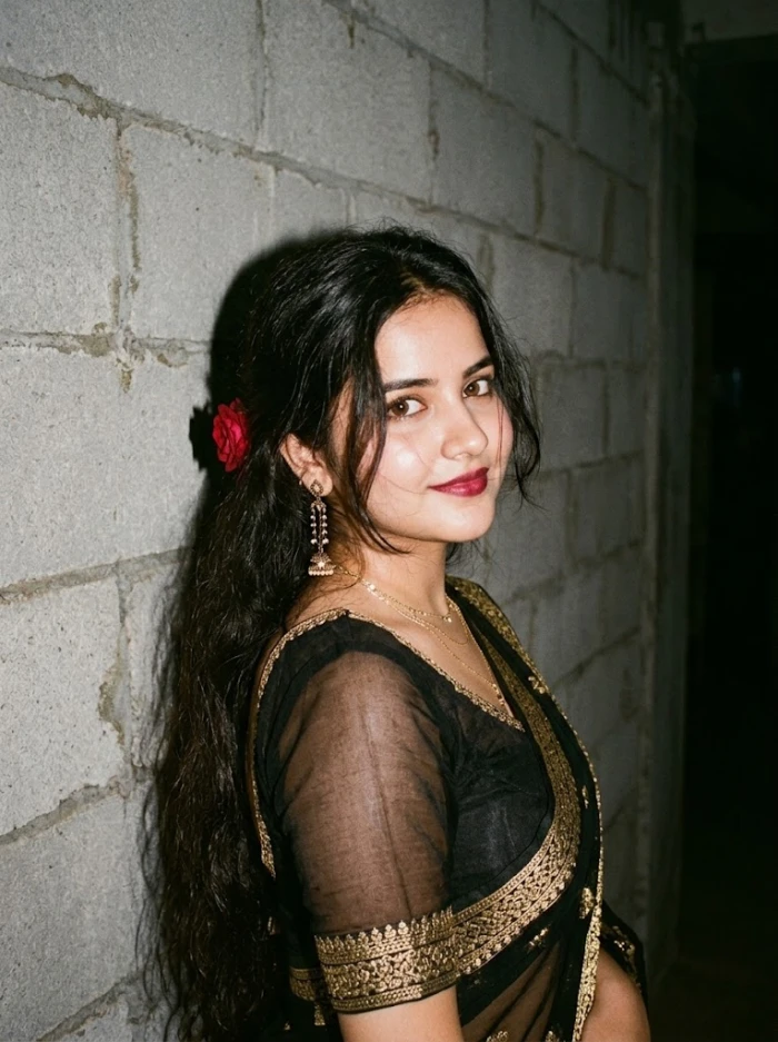 Vintage Flash Portrait in Black Saree sample