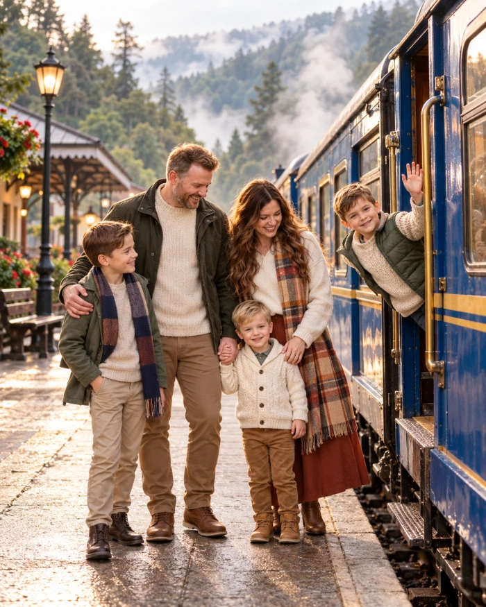 Vintage Toy Train Family Hill Station Portrait