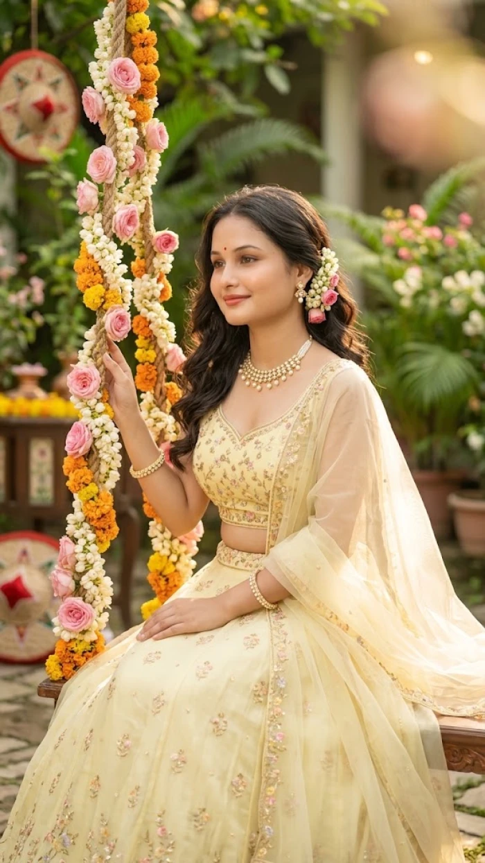 Yellow Lehenga Floral Swing Portraiture sample
